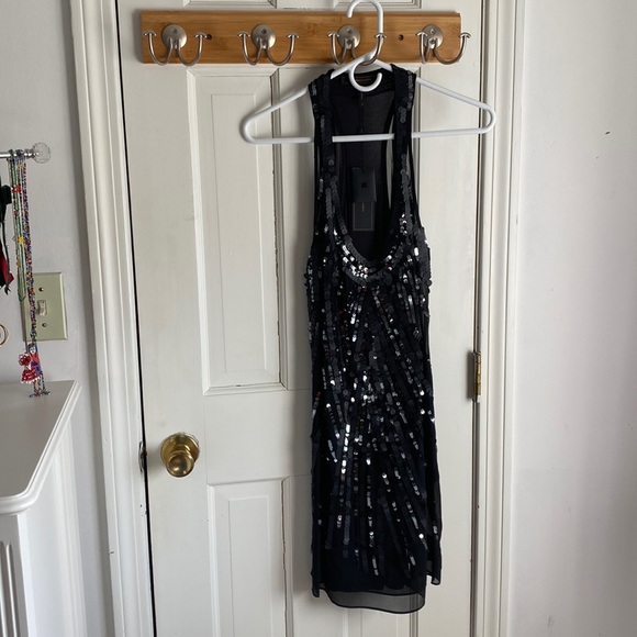 BCBG MAXAZRIA Silk Sequin Racerback Tank Dress Tunic S - Picture 1 of 17